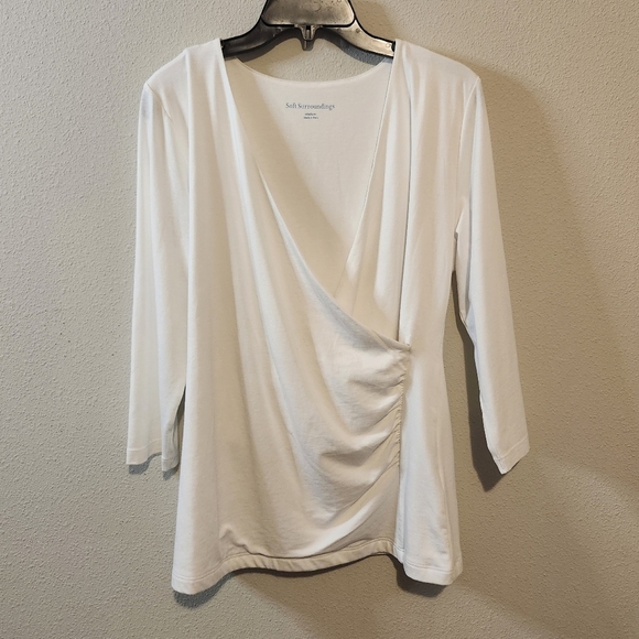 Soft Surroundings Crisp White Ruched Lined Blouse size Medium NWOT - Picture 1 of 6